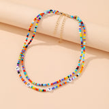Cifeeo Trendy Bead Strand Beaded Choker Necklace For Women Bohemian Colorful Handmade Short Daisy Pearl Necklace Collar Jewelry