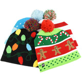 1Pc LED Christmas Hats Sweater Knitted Beanie Christmas Santa Light Up Winter Hat for Kids Adults Christmas Party Warmer Cap