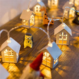 Mini Wooden House String Lights Christmas Tree Hanging Ornaments Warm White House Shape Fairy Light Noel 2022 xmas party decor