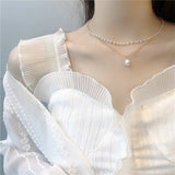 Cifeeo 2023 Kpop Double Layer Chain Gold Fashion Choker Cute Romantic Women Pearl Pendant Necklace Girl Jewelry Collar