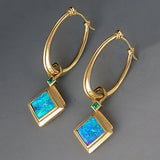 Cifeeo  Tribal Green Blue Teardrop Opal Hoop Earrings Women Fashion Gold Color Big Round Circle Statement Earring Jewelry