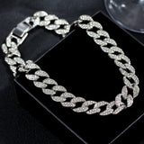 15mm Cuban Link Chains Necklace Fashion Hiphop Jewelry For Women Men Bling Iced Out  Full Rhinestone Rapper Necklaces Collar