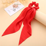 Cifeeo Fashion Colorful Bow Satin Long Ribbon Women Hair Scrunchies Scarf Ponytail Holder Elastic Hair Bands Hair Accessories