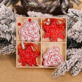 12Pcs/Lot White&Red Christmas Printed Wooden Pendant Ornaments DIY Christmas Hanging Pendant Xmas Tree Ornaments Decor Kids Gift