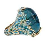 Cifeeo Elegant Women Fashion  Carving Enamel Flower Rings for Women Creativity Inlaid Blue Stone Engagement Ring Jewelry