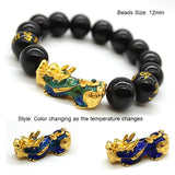 Feng Shui Obsidian Stone Beads Bracelet Men Women Unisex Wristband Gold Black Pixiu Wealth and Good Luck  Women Bracelet