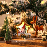 Christmas Gift Christmas Tree Pendant Decorations Santa Claus Wooden Glow Pendant Round Shape Five-pointed Star Small Pendant Holiday Home