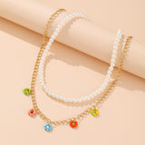 Cifeeo Trendy Bead Strand Beaded Choker Necklace For Women Bohemian Colorful Handmade Short Daisy Pearl Necklace Collar Jewelry