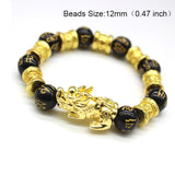 Feng Shui Obsidian Stone Beads Bracelet Men Women Unisex Wristband Gold Black Pixiu Wealth and Good Luck  Women Bracelet