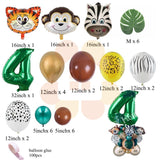 Christmas Gift 35pcs Jungle Safari Party Balloons Set Green Digital Balloon for Kids Birthday Party Decoration Aniaml Forest Party Supplies