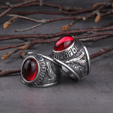 Christmas Gift 2020 Hot Selling Stainless Steel Red Stone Ring Viking raven and wolf ring never fade rune ring as men gift