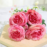 Christmas Gift Best Selling Beautiful Rose Peony Artificial Silk Flowers Small White Bouquet Home Party Winter Wedding Decoration Fake Flowers