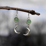 Creative Personality Silver Color Moon Earrings Exquisite Round Inlaid Green Stone Drop Earrings for Women Engagement Jewelry