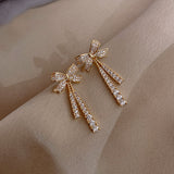 2022 New Classic Zircon Bow Dangle Earrings Fashion Korean Jewelry For Woman Christmas Party Girl's Unusual Luxury Accessories