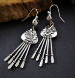 Retro Silver Color Long Tassel Pendant Earrings Fashion Bohemian Antique Women's Imitation Pearls Flower Drop Earrings Jewelry