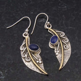 Trendy Retro Silver and Gold Color Carved Pattern Leaves Drop Earrings for Women Creativity Inlaid Purple Stone Party Jewelry