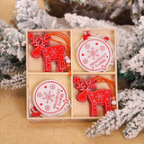 12Pcs/Lot White&Red Christmas Printed Wooden Pendant Ornaments DIY Christmas Hanging Pendant Xmas Tree Ornaments Decor Kids Gift