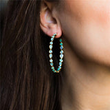 Cifeeo  Tribal Green Blue Teardrop Opal Hoop Earrings Women Fashion Gold Color Big Round Circle Statement Earring Jewelry