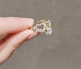 Design Sweet Zircon Heart Pendant Gold Opening Rings Korean Fashion Jewelry Wedding Girl's Luxury Set Accessories For Woman