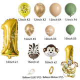 33pcs Avocado Green Metal Gold Balloon Kit With Figure Balloons For Kids Birthday Jungle Safari Party Decor DIY Home Supplies