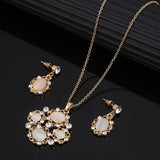 Fashion Golden Plated Opal Jewelry Sets For Woman Cubic Zirconia Water Drop Necklace Pendant Earrings Set Bridal Wedding Gift
