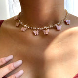 Cifeeo Fashion Bling Crystal Tennis Chain Choker Necklace for Women Gold Silver Color 7 Butterfly Cherry Pendant Necklace Party Jewelry