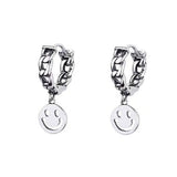 Trendy Silver Color Women Hip Hop Punk Earrings Metal Retro Smiley Face Pattern Drop Dangle Earrings for Women Party Jewelry