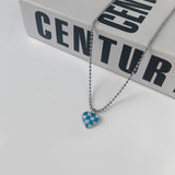 Cifeeo Kpop Vintage Simple Stainless Steel Heart Pendant Necklace For Women Plaid Harajuku Sweater Neck Chain Aesthetic Y2k Jewelry