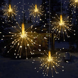 Christmas Gift 100/120/150/180 LED Solar Powered Hanging Starburst Firework Christmas Fairy String Light Foldable Garland Outdoor Decorations