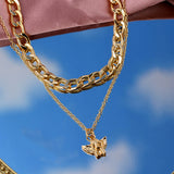 New Fashion Angel Pendant Necklace Multilayer Gold Silver Color Metal Chain Necklace Collar Women Punk Hip-hop Jewelry