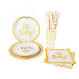 WEIGAO Baby Shower Decorations Gold Oh Baby Disposable Plate Cup Napkins Straws Set Baby Shower Boy Girl Event Party Supplies