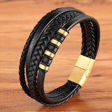 Christmas Gift Classic Multi-layer Luxury Style Stainless Steel Men's Leather Bracelet Hand-woven Customizable DIY Quality Drop Shipping