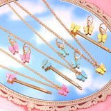 New Fashion Cute Multicolor Acrylic Butterfly Jewelry Sets For Women Sweet Girls Pendant Necklace Earrings Hairpin Set Gifts