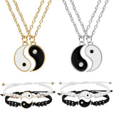 Tai Chi Yin Yang Couple Bracelets Alloy Pendant Adjustable Braid Chain Bracelet Necklace Matching Lover Bracelets Necklaces Set