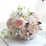 Factory 5-Head Nordic Handle Bundle Artificial Fake Flower Hydrangea Peony Berry Combination Wedding Home Furnishing Decorative