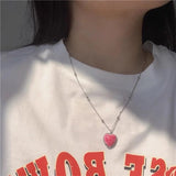 Cifeeo Pink Heart Metal Pendant Necklace For Women Men Punk Cute Party Gifts Vintage Choker Necklace Fashion Jewelry Novelty