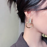 New High Sense Opal Circle Pendant Dangle Earrings Fashion Party Luxury Accessories Sexy Korean Girl‘s Jewelry For Woman