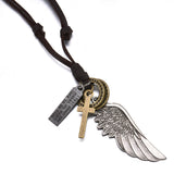 Graduation Gift  Feather Angel Wings Necklace & Pendants Vintage Brown Leather Neckless for Women Men Jewelry Boys Necklace Statement Necklace