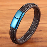 Christmas Gift Classic Luxury With Blue Color Leather Combination Stitching Blue Color Simple Buckle For Stainless Steel Leather Men's Bracelet