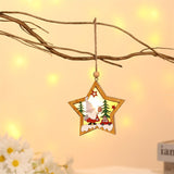 Christmas Gift Christmas Tree Pendant Decorations Santa Claus Wooden Glow Pendant Round Shape Five-pointed Star Small Pendant Holiday Home