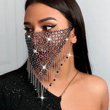 2021 New Fashion Crystal Masquerade Mask Women Party Jewelry Fishing Net Metal Rhinestone Tassle Shining Face Mask