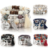 4pcs/set Fashion Multilayer Crystal Lava Stone Beads Wing Tassel Bracelets & Bangles Pulseras Mujer Jewelry for Women Gift
