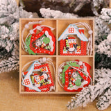 12Pcs/Lot White&Red Christmas Printed Wooden Pendant Ornaments DIY Christmas Hanging Pendant Xmas Tree Ornaments Decor Kids Gift