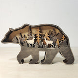 Christmas Decoration Wooden Hollowed Small Elk and Brown Bear LED Light Cute Desktop Ornaments Home Decor Accessories