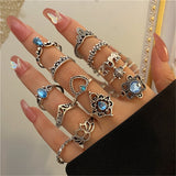 Cifeeo 25Style Bohemian Vintage Gold Color Geometric Square Round Rings Set for Women Black Stone Rings Silver Color Chain Ring Jewelry