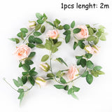Christmas Gift Silk Artificial Rose Vine Hanging Flowers For Wall Decoration Rattan Fake Plants Leaves Garland Romantic Wedding Home Decor