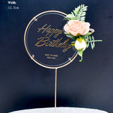 Happy Birthday Decoration Acrylic Flower Cake Topper For Birthday Party Black Transparent Topper Baking Cake Decoration Supplies