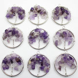 10pcs Mix Natural Stone Amethyst Lapis Lazuli 30mm Tree of Life Pendant 7 Chakra Reiki Pendant For Jewelry Making