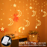 Star Moon Led Curtain Garland String Light Eid Mubarak Ramadan Decoration Islam Muslim Party Decor Eid Al Adha Gift Eid Mubarak