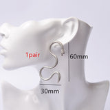 HUANZHI New Fashion Punk Snake Shape Hip Hop Crystal Gold Silver Color Metal Plated Stud Cuff Earrings For Women Girls Jewelry